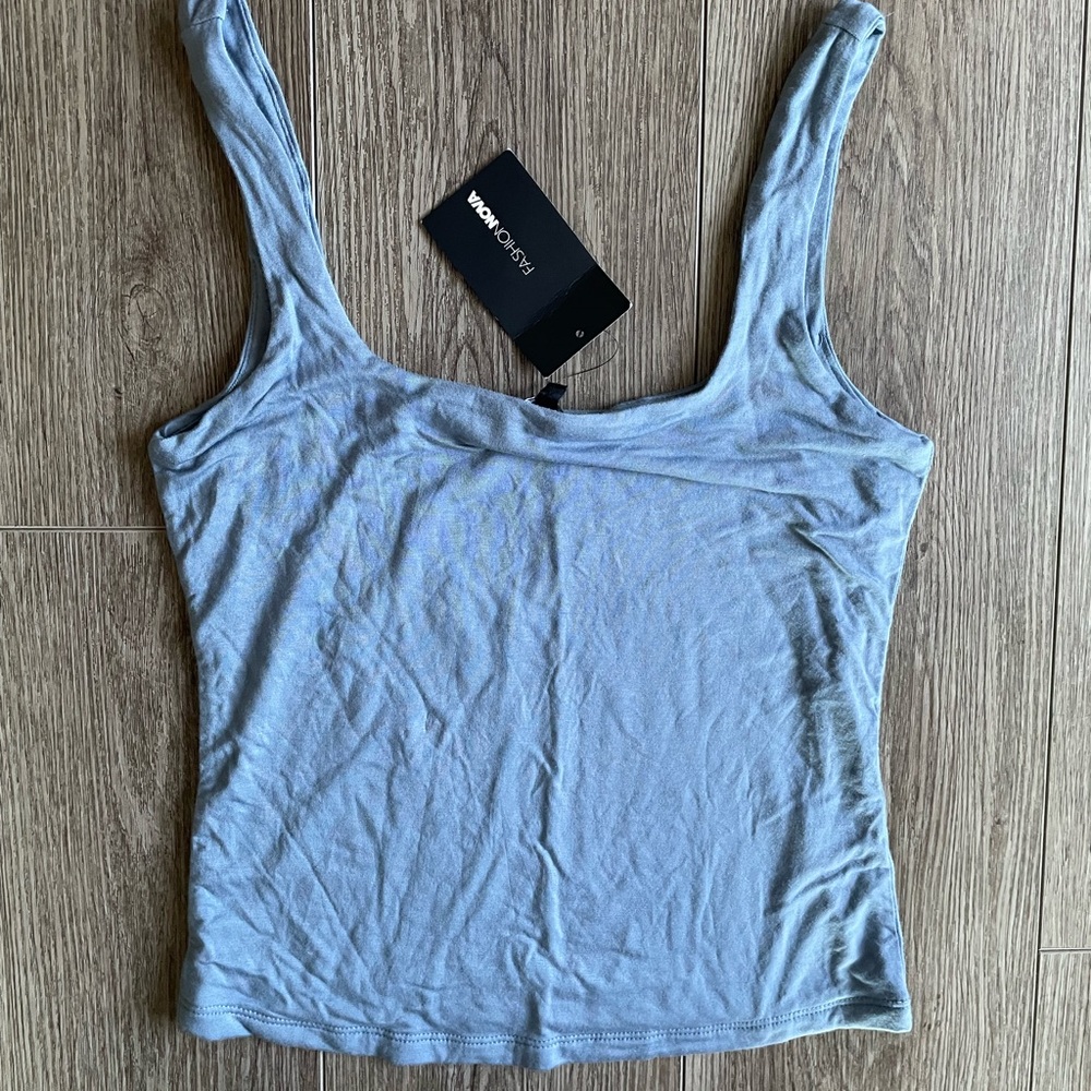 Fashion Nova Blue Fitted Sleeveless Tank Top